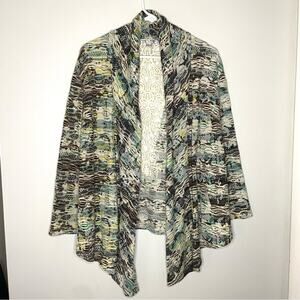 Alberto Makali Open Front Knit Crochet Insert Cardigan Size L